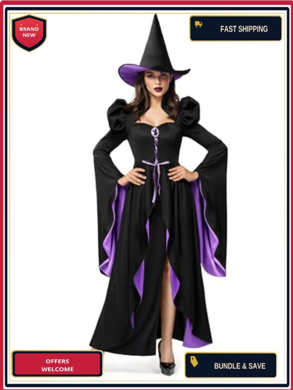 Witch Halloween Costume Dress and Hat Set Cosplay